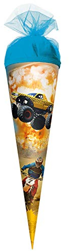 ROTH Geschenk-Schultüte klein Monstertruck 35 cm - rund Tüllverschluss - Zuckertüte Schulanfang