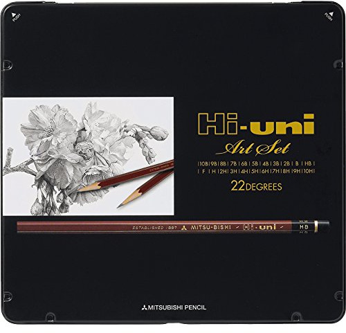 Uni Hi-Uni Holzbleistift-Kunstset - 10B bis 10H - Box mit 22 Stück (HUAS)