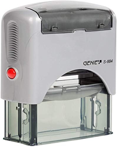 GENIE S-884 ECO Stempel Set mit Stempelkissen | Adressstempel | Automatikstempel | Firmenstempel | Selbstfärbender Stempel | Mini-Bürogerät | Robust & Personalisierbar | Buchstaben, Zahlen & Zeichen