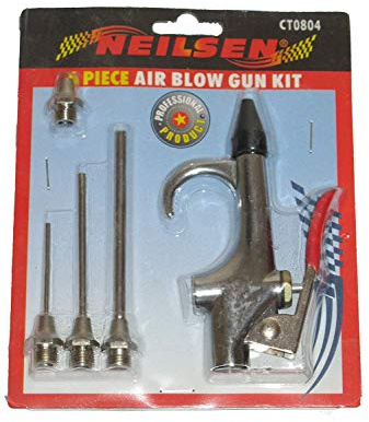 Neilsen CT0804 6pc Air Blow Gun Kit with Rubber Tip, 3 Extension Nozzles, Male Tip, Ideal for Cleaning, Drying, Dusting, Inflating Tasks with Standard Air Compressor Compatibility