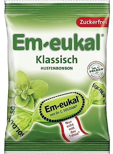 Em-eukal Hustenbonbons Klassisch, Zuckerfrei & laktosefrei, Lutschbonbons mit Eukalyptusöl & Menthol, Ohne Zucker – Großpackung 5x75g