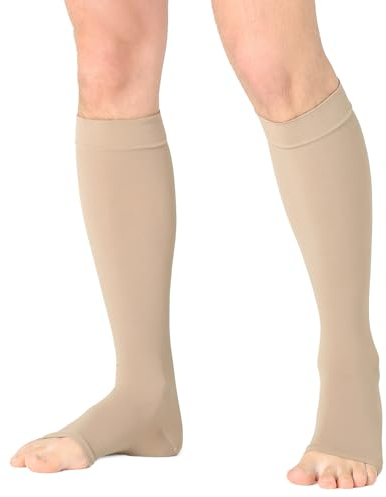 Pani TERESA MEDICA Kompressionsstrümpfe Damen Herren Offener Zehenbereich Thrombosestrümpfe Medizinische Stützstrümpfe Knielange Kompressionssocken Reisestrümpfe Klasse 2 23-32 mmHg Für Reise Flug