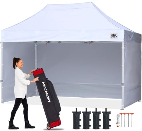 ABCCANOPY 3x4.5M Pop Up Gazebo Canopy Commercial Tents Market stall with 4 Removable Sidewalls and Roller Bag Bonus 4 Weight Bags (White)