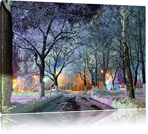 Pixxprint Baumallee im Winter, Größe: 100x70cm, Leinwandbild, fertig gespannt, Wandbild, Dekoration, Kunstdruck, kein Poster