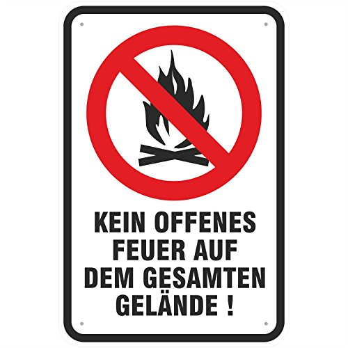 Schild Achtung kein offenes Feuer 300 x 450 mm aus Aluminium-Verbundmaterial 3mm stark