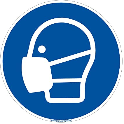 Signalétique.biz France – Sicherheitsaufkleber „Maskenpflicht“ – Ø 350 mm – Selbstklebendes Pflichtzeichen PSA