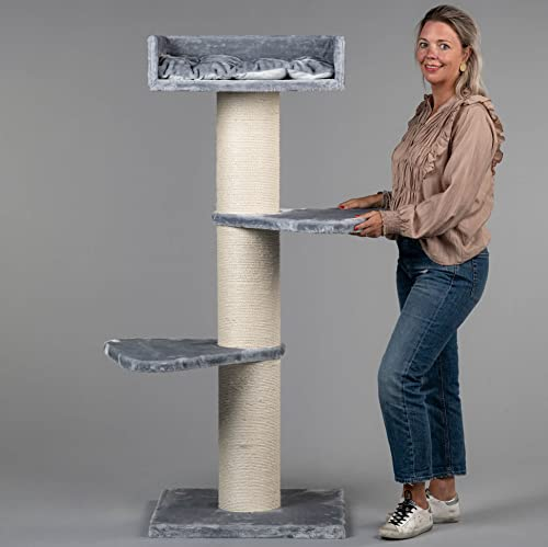 Arbres à Chat RHRQuality pour Grands Chats - Royalty - 158 cm de Haut - avec poteaux en sisal Extra épais de 20 cm - Gris Clair