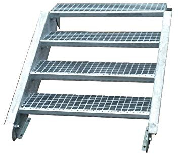 Stahltreppe Industrietreppe Aussentreppe Treppe 4 Stufen/Stufenbreite 60cm / Geschosshöhe variabel 55-85cm verzinkt Gitterrosttreppenstufen Tiefe 24cm