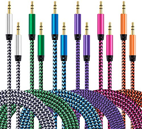 AUX Cord for Car, 6 Pack 3.5mm Auxiliary Audio Cable, Braided Stereo AUX Chords Compatible Headphone Car, iPhone, iPod, iPad, Samsung Galaxy, HTC, LG, Google Pixel, Tablet & More