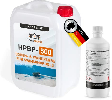 Home Profis® glänzende Swimming Pool Farbe Flüssigkunststoff (50m²) | Über 30 Farben | Chlorbeständig | Wasserdicht | 2K Epoxidharz Schwimmbadfarbe | RAL 9016 Verkehrsweiß | HPBP-500