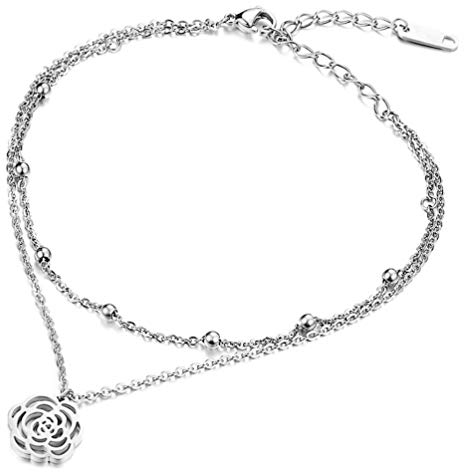 Kim Johanson Edelstahl Damen Fußkettchen *Rose* in Silber mit einem starken Karabinerverschluss inkl. Schmuckbeutel