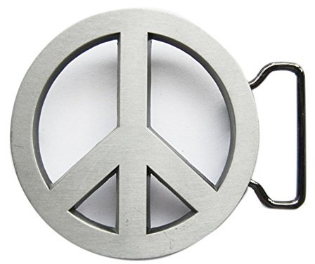 Gürtelschnalle für Herren im Vintage-Stil mit Friedenssymbol und Liebeszeichen.