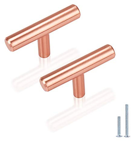 25 Pack T bar Cabinet Kitchen Pulls Satin Copper Solid Stainless Steel Drawer Handles 2''Rose Gold Cupboard Knobs Single Hole