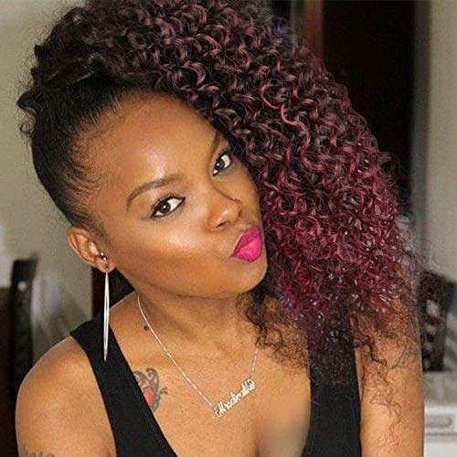 ColorfulPanda 16Zoll/41cm Afro Dutt Kinky Curly Pferdeschwanz haarteil Clip In Haar extensions mit Kordelzug Haarverlängerunge extension kurz Perücke Natürliches Lockige Ponytail für zopf (Ombre rot)