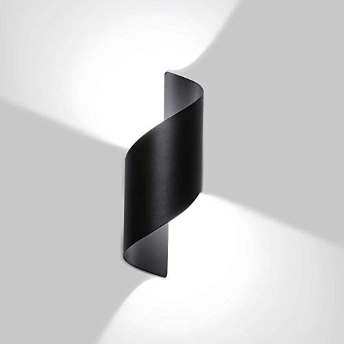 Lightess 12W Wandleuchte Innen Aussen Schwarz Wandlampe LED Modern Up Down Licht IP66 Wasserdicht Designlampe aus Aluminium Beleuchtung für Treppenhuaus Wohnzimmer Schlafzimmer Flur, Kaltweiss
