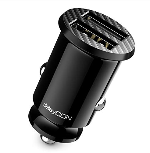 deleyCON 2,4A Encendedor Cargador USB - Carga Rápida de 2400mA 2-Puertos USB - Mini Cargador de Coche Compatible con iPhone 16/15/14/13, iPad Pro/Air 2/Mini, S25/S24 y Más