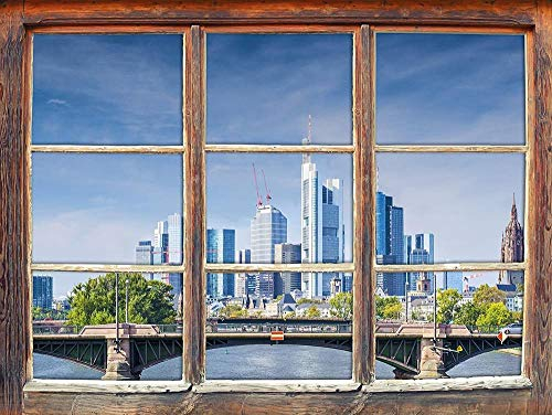 KAIASH 3D Wandsticker Möbel Skyline von Frankfurt am Main Fenster 3D Wandsticker Wanddekoration 3D Wandaufkleber Wandtattoo 92x62cm