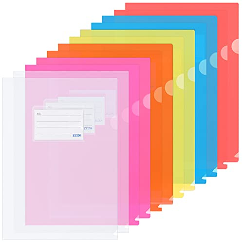 ZCZN 12 Pcs Chemises Plastique Transparent A4 Avec 6 Couleurs - Dossier Pochette Document Personnalisable Avec Porte Carte - Sous Chemise pour Ranger ou Classer Documents