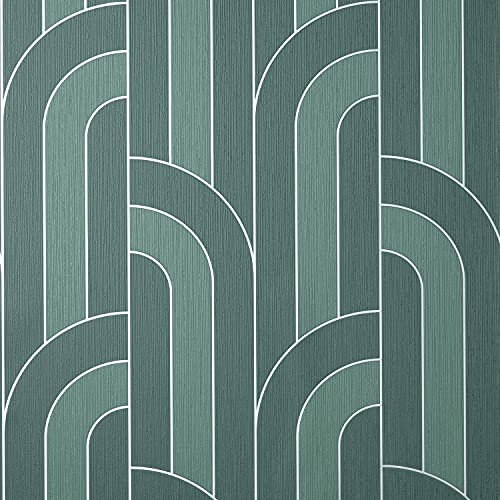 Full Roll Cascade Arch Emerald Silver Wallpaper Metallic Textured Vinyl