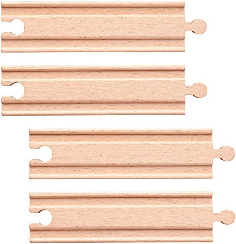 Set: 16 Stück Holz - Schienen - gerade & lang - für Eisenbahn/Holzeisenbahn - 16 cm - passend für alle Schienen-Systeme & Straßen - z.B. Brio/Heros/Ei..