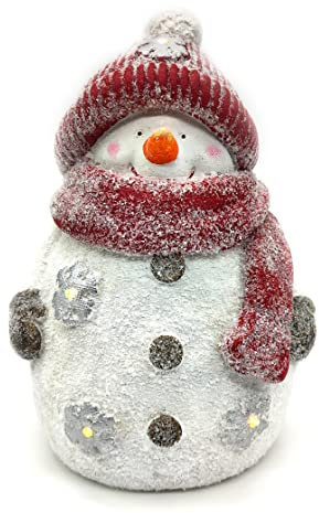 DARO DEKO Keramik LED Schneemann 24 x 35cm Dekofigur Weihnachtsdeko