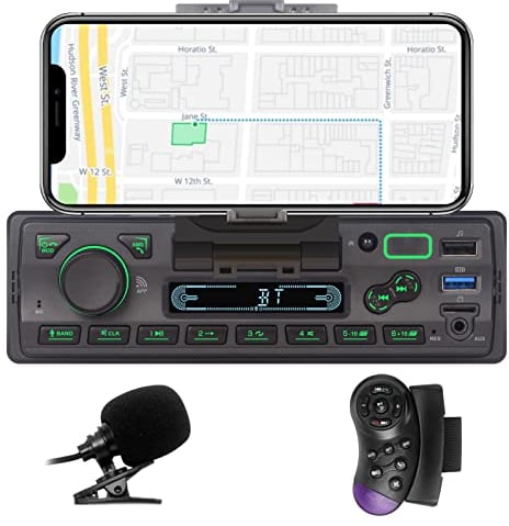 LXKLSZ Autoradio mit Bluetooth Single Din mit APP-Steuerung MP3-Player-Unterstützung Freisprechen/USB/FM/AM/TF/AUX-in/EQ-Set, Autoradio-Empfänger mit Telefonhalterung Externes MIC SWC-Fernbedienung