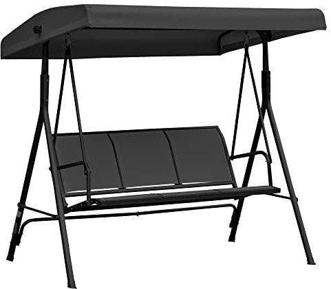 Outsunny Balancelle de Jardin 3 Places Grand Confort Toit Inclinaison réglable Assise et Dossier Ergonomique Acier époxy textilène Noir