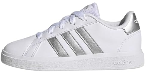 adidas Grand Court Lifestyle Tennis Lace-Up Shoes Tennisschuhe, White/Matte Silver/Matte Silver, 35 EU