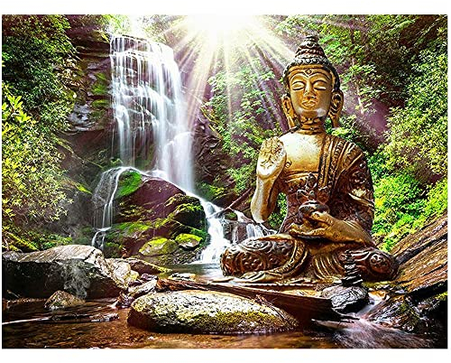 Diamant Painting Square Diamond Bilder Groß Buddha Meditation Wasserfall 50x40cm DIY 5D Diamond Painting Bilder Quadratisch Malen nach Zahlen Erwachsene Basteln nach Zahlen Kreuzstich Bild Home Decor