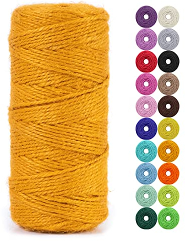 LEREATI Juteschnur 2mm x 100m, Paketschnur Naturfaser Gartenschnur Bastelschnur Jutegarn Juteseil, Jutekordel für DIY Kunstgewerbe, Gartenarbeit, Verpackung, Weihnachten Dekoration (Golden)