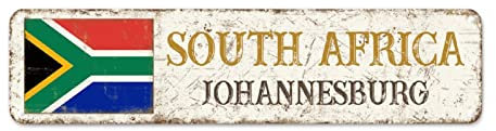 Drapeau de l'Afrique du Sud en aluminium, capitale de Johannesbourg, panneau mural rétro vintage, souvenir de pays, souvenir de la ville, panneaux de grotte pour hommes, panneau en métal de qualité