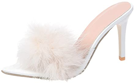 NOAGENJT Pantofole Sposa Sandali sottili alla moda da donna con tacco in peluche a punta in PVC e pantofole. Tacchi alti da donna Tacco A Spillo Sexy 44