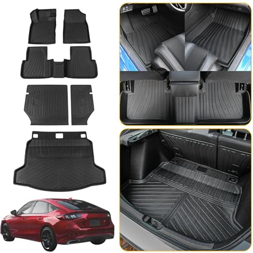 Maxzina Fußmatten Kompatibel mit 2022 2023 2024 Honda Civic Schrägheck Cargo Mat Liner TPE Kofferraummatte Rücksitzbezug Protector Civic Schrägheck Zubehör (Rückenlehnenmatten + Kofferraummatte +