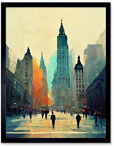 Doppelganger33 LTD Twilight Wall Street New York City NYC Skyline Art Print Framed Poster Wall Decor 12x16 inch