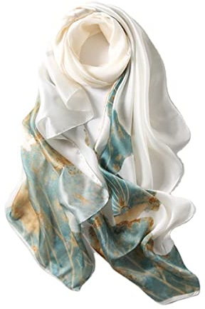 Silk scarf Women Shawl Yellow Scarf Stain Neckerchief Head Wrap Thin Scarf Ladies Beach Shawl Vintage Bridal Chiffon Scarf Muslim Colorful Cloth Christmas Decorations Scarf Belt (White-Lotus)