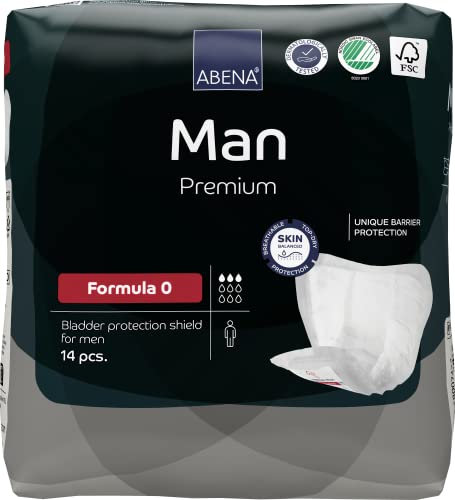 Abena Man Formula 0 Incontinence Pads for Men, Eco-Labelled Mens Incontinence Pads, Extra Protection, Breathable & Comfortable with Fast Absorption, Discreet - 250ml Absorbency, 14PK