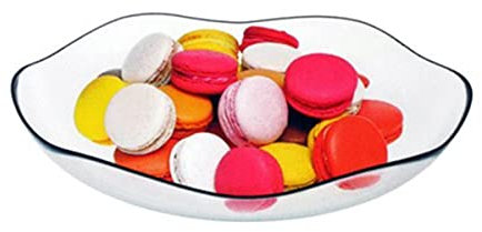 Biandeco Vassoio da portata rotondo in vetro, con bordo ondulato grande, diametro 30,5 cm, centrotavola extra resistente