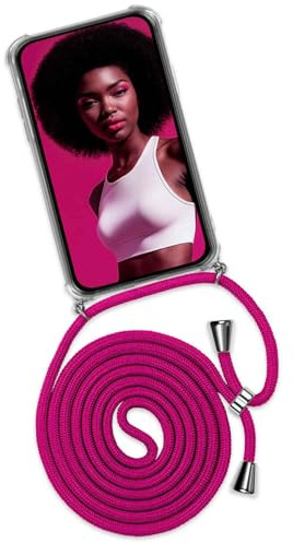 ONEFLOW Handykette für iPhone 14 Hülle mit Band, Handyhülle mit Kette abnehmbar, Handyband zum Umhängen, Handy Umhängeband Lange Handykordel, Twist Case – Rosa Pink