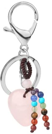 ZDHC Edelstein Kristall Herz Anhänger Schlüsselanhänger Natürliche 7 Chakra Steine Quaste Schlüsselanhänger Reiki Heiltasche Charm für Frauen Mädchen, Rosenquarz 2, One size