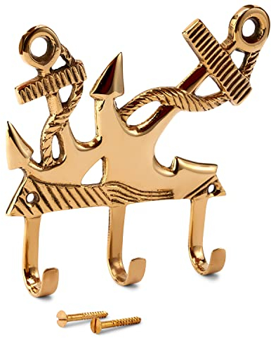 NKlaus Maritim Schlüsselhaken Anker 13x11cm aus Messing gold Schlüsselhalter 11609