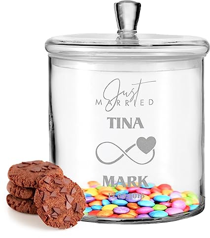 polar-effekt Leonardo Vorratsdose aus Glas mit individueller Wunschgravur zur goldenen Hochzeit - personalisierte Keksdose mit Namen Jahrestag - die Plätzchendose für Liebes-Paare