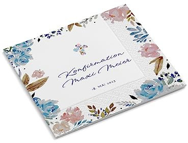 Servietten mit Wunschtext personalisieren | Konfirmation | Kommunion | 330 x 330 mm | Feier | Blumen blau/rosa | Fest | Tischdeko | Papierservietten | Menge wählbar (240 Stück)