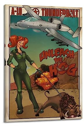ROOKE Vintage WWII Fighter Poster Pin Up Girl A-10 Gwen Poster, dekoratives Gemälde, Leinwand-Wandposter und Kunstdruck, modernes Familienschlafzimmer-Dekor-Poster, 60 x 90 cm