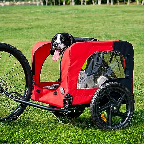 soges Fahrradanhänger für Hunde bis 40 kg Faltbarer Hundefahrrad Anhänger aus 600D Oxford, Atmungsaktiver Mesh Hundefahrradanhänger, Hundewagen mit interner Leine, Sicherheitsreflektoren