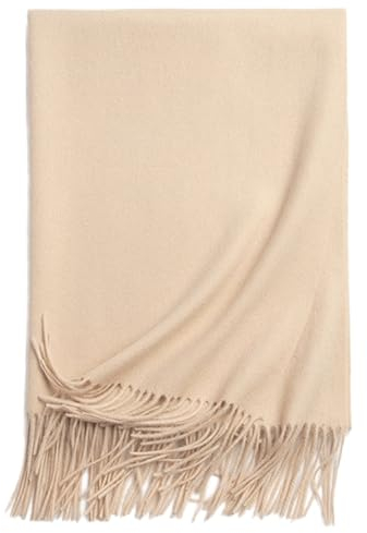 Momooda Schal Damen Winter aus 100% Alpaka Wolle, Wickelschal, Weiche, Warm Tücher, Schals mit Quast, Beige
