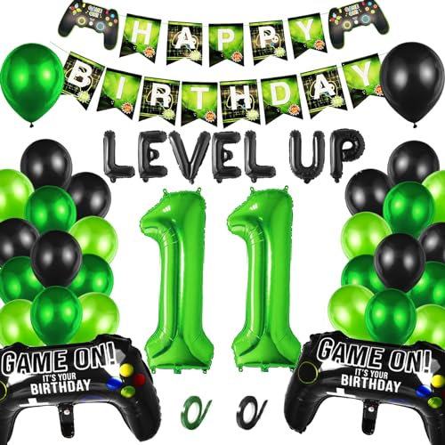 LUKIUP 30 PCS Gamer Deko Geburtstag Junge 11 Jahre, Folienballons Mit Banner, 9-18 Jahr Videospiel Party Deko Set, Für Spielthemen Dekoration