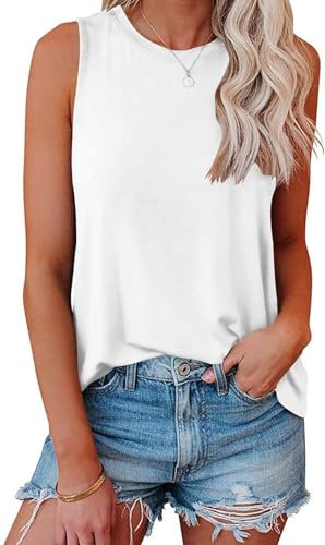 AirMood Womens Casual Cami Tank Tops Loose Fit Summer Sleeveless Camisole Vest Tshirts (White,XL)