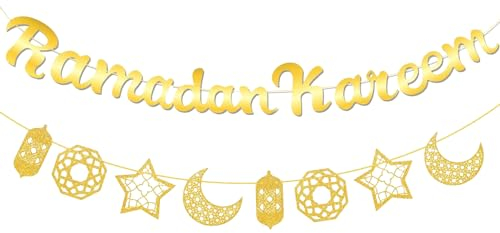 NVTRSD Ramadan Kareem Garland, Eid Mubarak Dekoration, Gold Glitzerndes Banner für Home Garten Festival Party