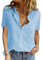 PASUDA Chemise Femme Haut ÉTÉ pour Femmes Chic et Élégant Coton Lin T-Shirt Manche Courte Col en V Chemisier Tunique Tops avec Boutons D'été Décontractés Ample Couleur Unie Blouse (Bleu, L)