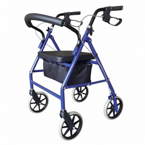 Ultra Lightweight Folding Mobility Aids - Mobility Walker Rollator 4 Wheel with Padded Seat, Lockable Brakes and Bag, Walking Frame for The Elderly or Disabled (Blue)